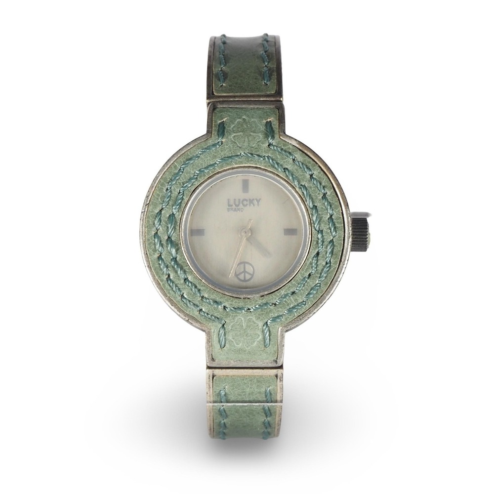 Lucky Brand Analog Watch Women OS Teal Green‎ Leather 16/1017 Peace Sign Boho